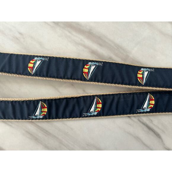 Leather Man Ltd Navy Made in Connecticut Sailboat & Brown Leather Belt (42) - Picture 6 of 7
